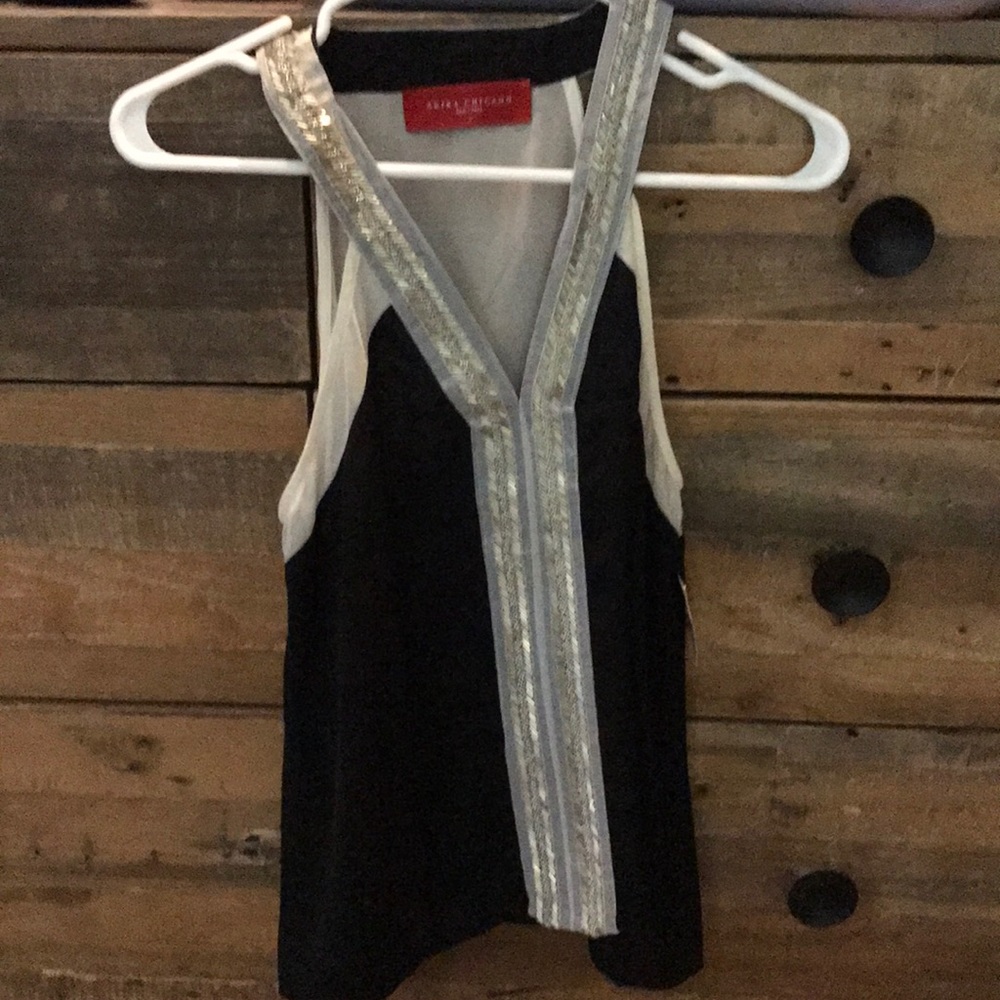 Black/Cream beaded tank